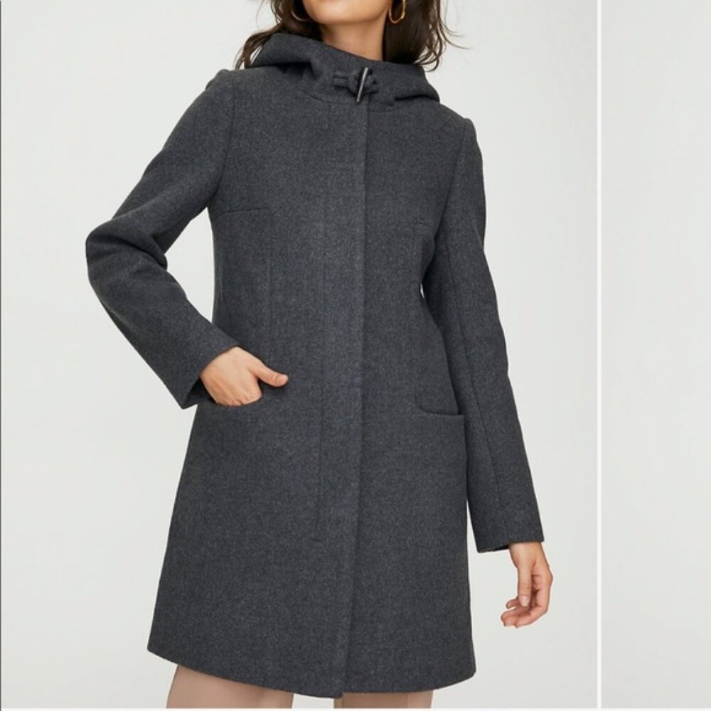 Aritzia (Babaton) Pearce Hooded Wool Coat Charcoal Toggle Pea Coat